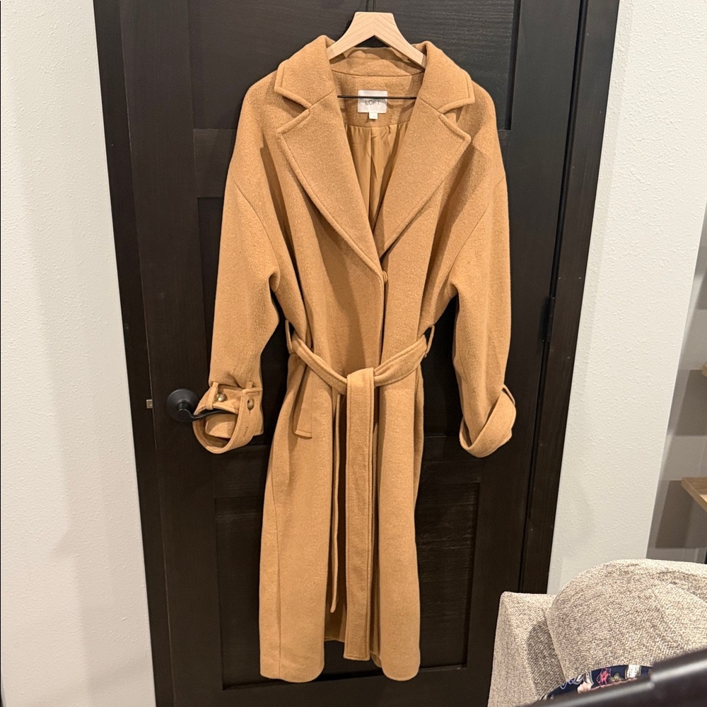 LOFT Camel Belted Wool Trench Coat